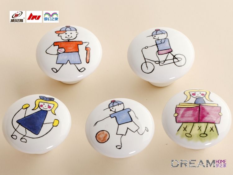 single hole cartoon ceramic knob with basketball boy pattern for drawer/wardrobe/shoe cabinet