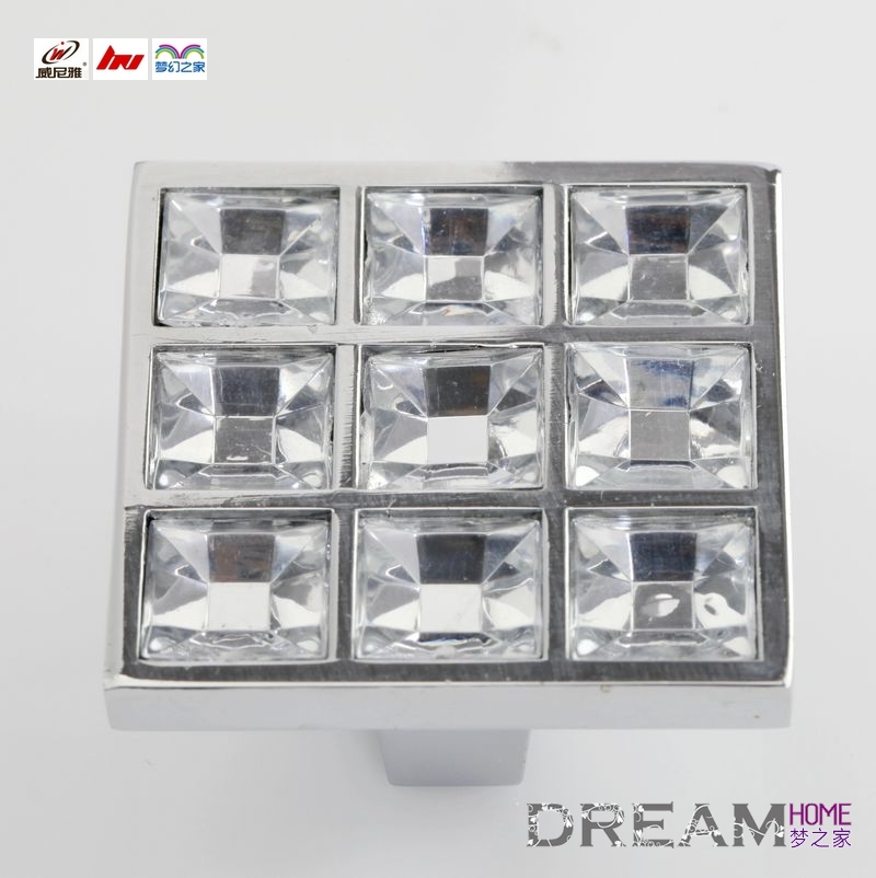 8463 single hole square latticed silver and chromium crystal knob with diamond for drawer/cabinet