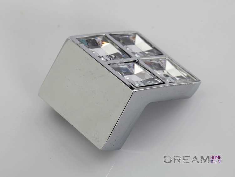 8465-16 16mm hole distance square latticed silver and chromium crystal knob with diamond for drawer/cabinet