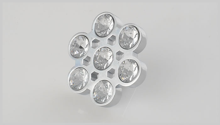 8476-snowflake single hole snowflake-shaped silver and chrome crystal knobs with small round diamonds for drawer/cabinet