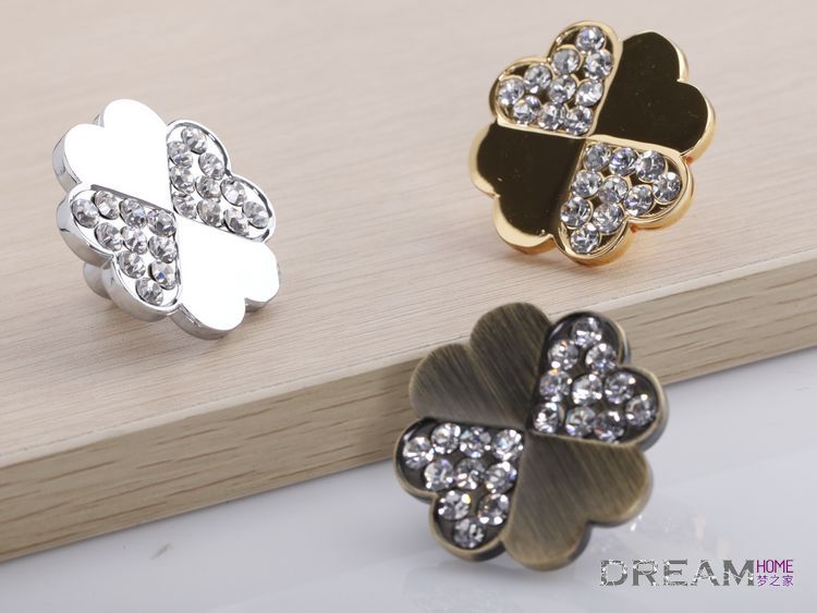 8501 single hole four-leaf clover-shaped inferior bronzed crystal knob with diamond for drawer/cupboard/cabinet