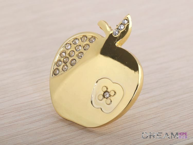 8505-bright golden single hole apple-shaped bright golden mirror crystal knobs with diamonds for drawer/cabinet