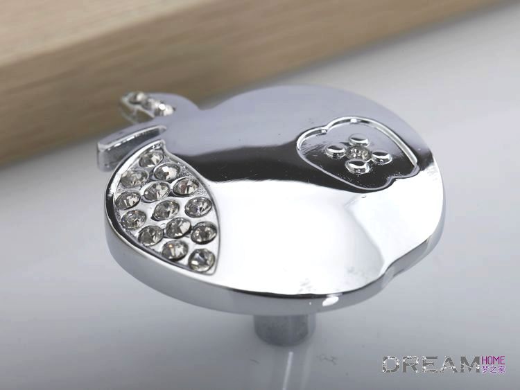 8505-silver and chrome single hole apple-shaped silver and chrome mirror crystal knobs with diamonds for drawer/cabinet