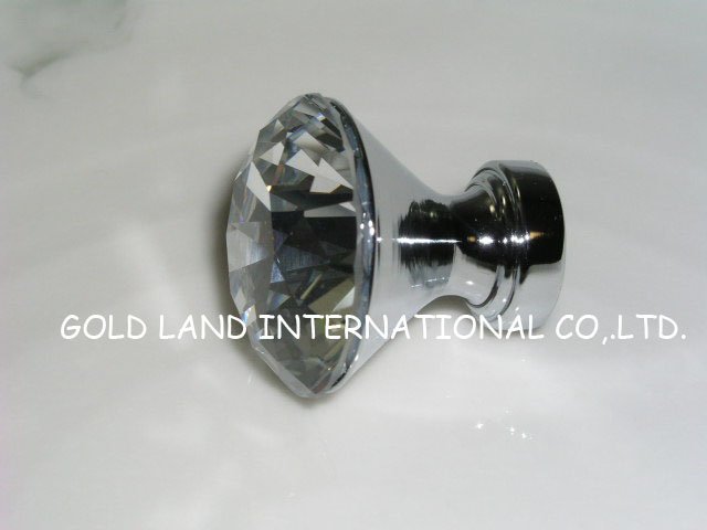 D30mm 30pcs/lot Free shipping decorative hardware K9 diamond crystal chrome cabinet cupboard door knob