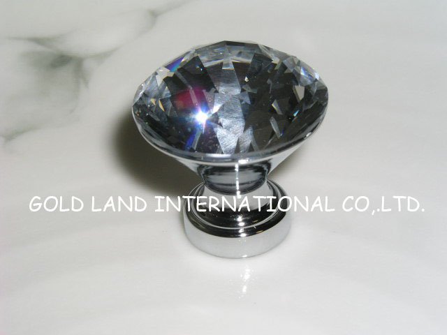 D30mm 30pcs/lot Free shipping decorative hardware K9 diamond crystal chrome cabinet cupboard door knob