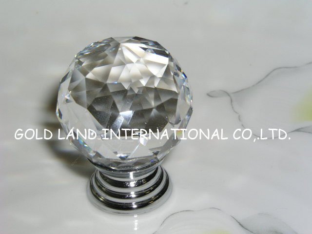 D20mm Free shipping transparent crystal glass cabinet handles and knobs/crystal multi-faceted cutting knob