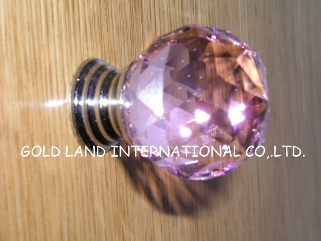 D35mm pink crystal glass chrome cabinet cupboard door knob/ high quality furniture handle drawer knob