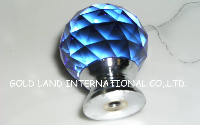 D35mm Free shipping blue crystal glass cabinet cupboard door knob