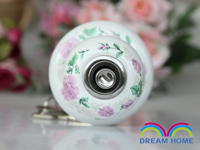 03SST silvery and white ceramic spherical locks with beautiful pink roses pattern for door