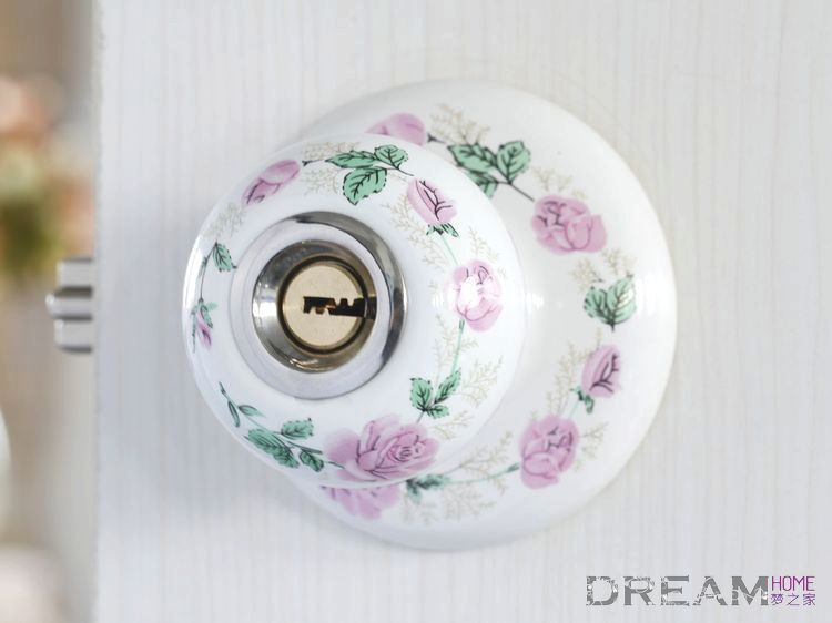 03SST silvery and white ceramic spherical locks with beautiful pink roses pattern for door