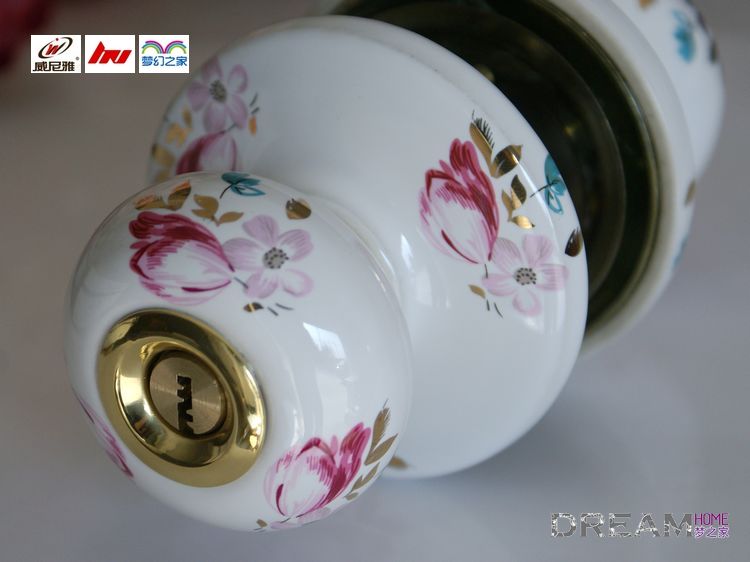 23SB-T golden ceramic knob locks with tulip pattern for bedroom/kitchen door