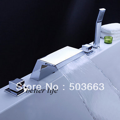 5 pcs Chrome Bathtub Mounted Waterfall Mixer Tap With Shower Bathroom Faucet Set X-017