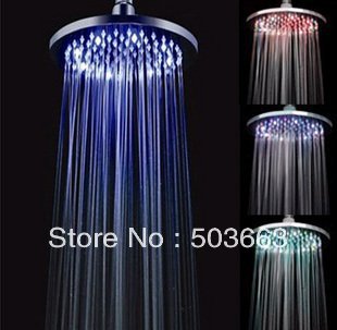 8 Inch Chrome Finish No Battery 3 Color LED Faucet Shower Mixer Tap Rainfall Shower Head L-1621