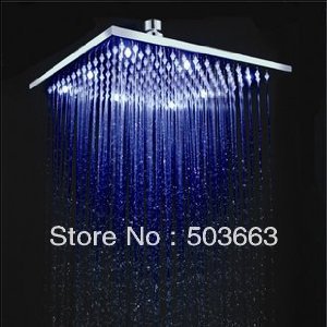 8" No Battery Square 3 Color Led Faucet Brass Rainfall Bathroom Mixer Shower Head ,Chrome Finish Ys-1692