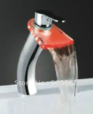 Beautiful Waterfall LED Colorful Light Faucet Battery Polished Chrome Basin Mixer Tap CM0826