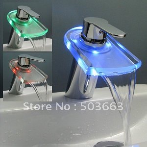 Big Waterfall LED RGB Colors Faucet Battery Polished Chrome Basin Mixer Bathroom Sink Brass Tap CM0824