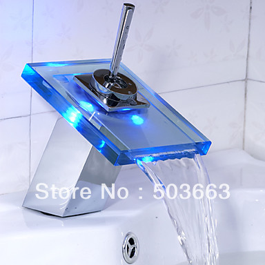 Brand New Color Changing LED Bathroom Basin Faucet Sink Tap Brass Mixer Chrome Brass Faucet (Waterfall) L-0013