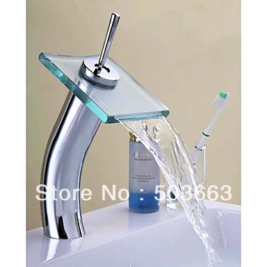 Brand New Single Handle Deck Mount Chrome&Glass Bathroom Basin Faucet Vessel Mixer Sink Tap L-0005