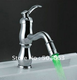 Contemporary Style LED 3 Colors Faucet Chrome NO Need Battery Powered Mixer Brass Deck Mounted Tap CM0859