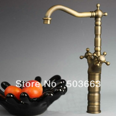 Double Handle Antique Brass Finish Deck Mounted Sink Bathroom Basin Mixer Tap Vanity Faucet L-1610