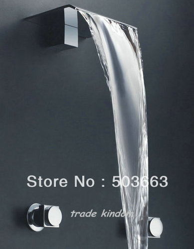 Double Handle Waterfall Style Wall Mounted Bathroom Sink Chrome Faucet Set Mixer Tap L-0199