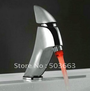 Eagle Head LED 3 Colors Faucet Chrome NO Need Battery Powered Mixer Brass Tap CM0857