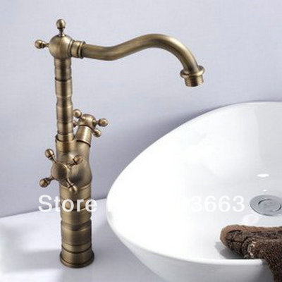 Europe Antique Style 2 Handle Deck Mounted Sink Bathroom Basin Mixer Tap Vanity Faucet , Antique Brass L-1609