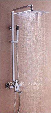 Fashion 12" Big LED Square Shower Head Bathroom Rainfall Shower Polished Chrome Finish Faucet Set CM0570