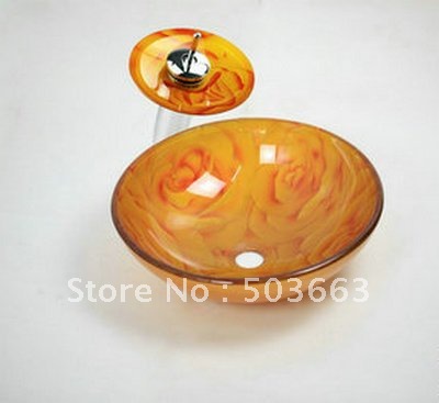 Fashion Newly Colorful Basin Tempered Glass Basin Sink With Faucet Set L-9003