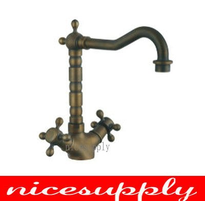 Free shipping dual-handle kitchen basin sink Mixer tap b632 antique brass faucet