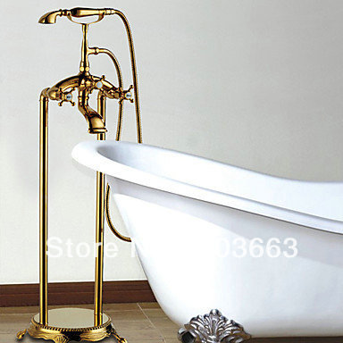 Gold Plate Bathroom Single Handle Floor Mounted Bathtub Shower Set Mixer Set Faucet Tap A-9007