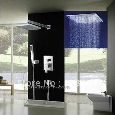 Hot Sell ! 10" LED Rainfall Shower head+ Arm + Hand Spray+Valve Shower Faucet Set CM0618