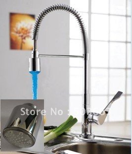 LED Chrome Faucet Basin & Kitchen sink Pull Out Spray Mixer Tap CM0800