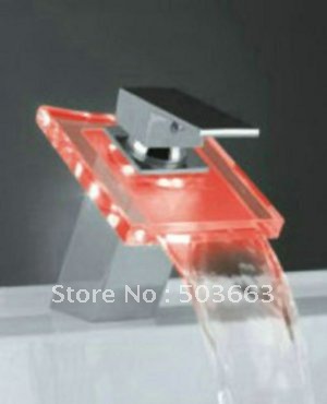 LED Colorful Light Faucet No Need Battery Powered Waterfall Chrome Mixer Glass and Brass Material Tap CM0839