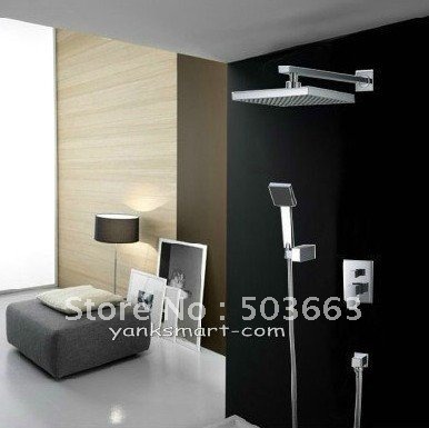NEW Luxury 12" Bathroom Rainfall Shower head+ Arm + Hand Spray+Valve Shower Faucet Set CM0596