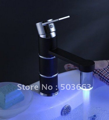 NEW Spray Paint LED 3 Colors Big Waterfall Faucet Chrome Water Powered Mixer Brass Single Handle Bathtub Tap CM0869