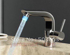NO Need Battery 3 Colors Polished Chrome LED Bathroom Basin Sink Mixer Tap Faucet CM0243