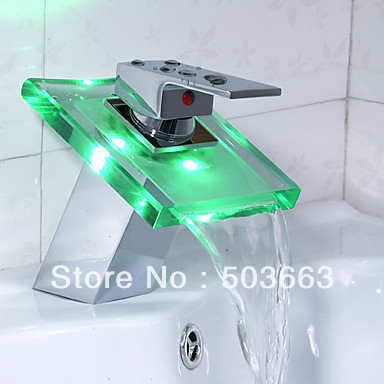 NO Need Battery LED Waterfall Faucet 4 basin Mixer Tap 3 Color Faucet Vanity Faucet L-213