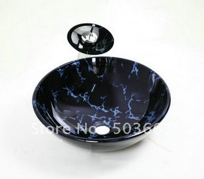 New Colorful Basin Tempered Glass Sink With Bath Tap Set XL