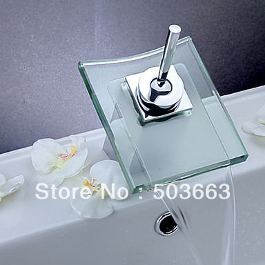 New Concept Deck Mount Chrome&Glass Bathroom Basin Faucet Vessel Mixer Sink Tap L-0006