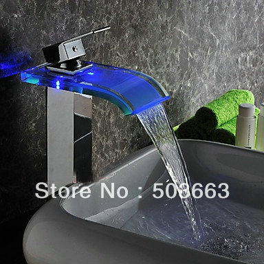 New Design Led Faucet Bathroom Faucet Chrome Finish Deck Mounted Basin Sink Faucet Mixer Tap Waterfall Faucet X-013