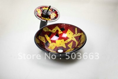 Newly Colorful Washbasin Tempered Glass Sink With water Faucet Set