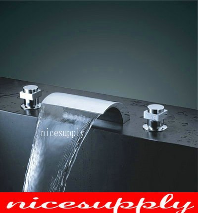 Nice 3 pcs 2 handles Bthtub faucet chrome Finish Bathroom Waterfall Mixer Tap Brass Vanity Faucet L-1585