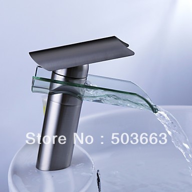 Nickel Brushed Waterfall Bathroom Basin Mixer Tap Basin Glass Faucet Sink Faucet Vessel Mixer Tap L-0146