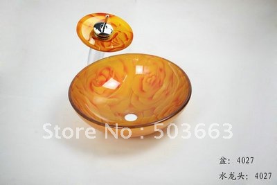 Perfect Colorful Washbasin Tempered Glass Sink With Water Faucet Glass Basin Set X-015