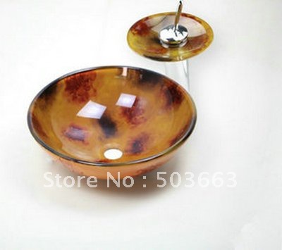 Perfect Victory Hand Paint Vessel Nice Glass Basin & Brass Faucet Set