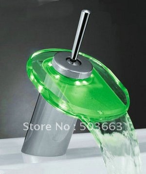 Swivel Handle Ellipse Glass Waterfall LED Bathroom Basin Sink Mixer Tap Faucet CM0228