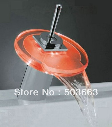 led faucet bathroom basin faucet mixer tap chrome finish 3 colors waterfall faucet vessel L-0258