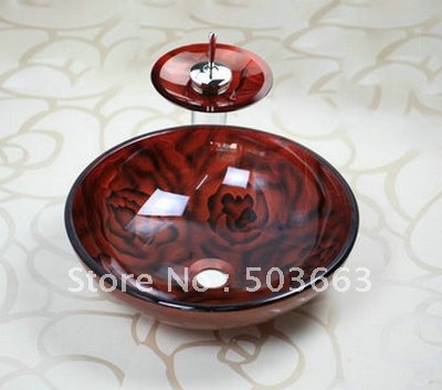 newly Colorful Washbasin Tempered Glass Sink With water Faucet