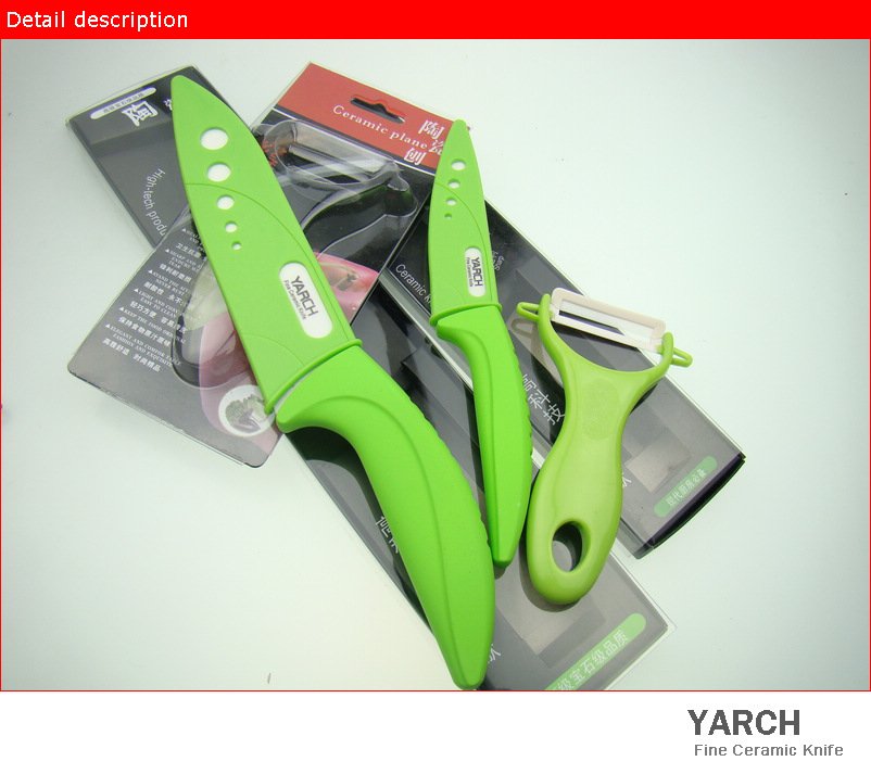 YARCH ,3PCS/set, 4 inch+6 inch+peeler Ceramic Knife sets  with Scabbard+Retail package, CE FDA certified